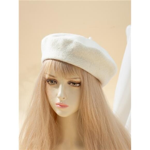 1pc Women's Knit Beret Cap With Shiny Surface Effect, Elegant Japanese Style - Picture 1 of 3